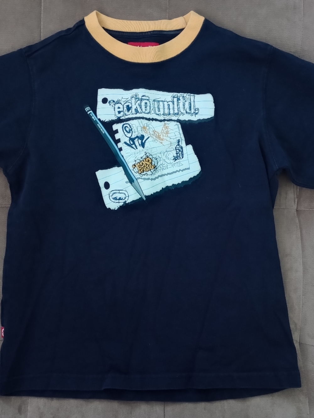 Kids - Ecko Unltd Navy Blue Shirt W/Paper Graphic And Yellow Trim